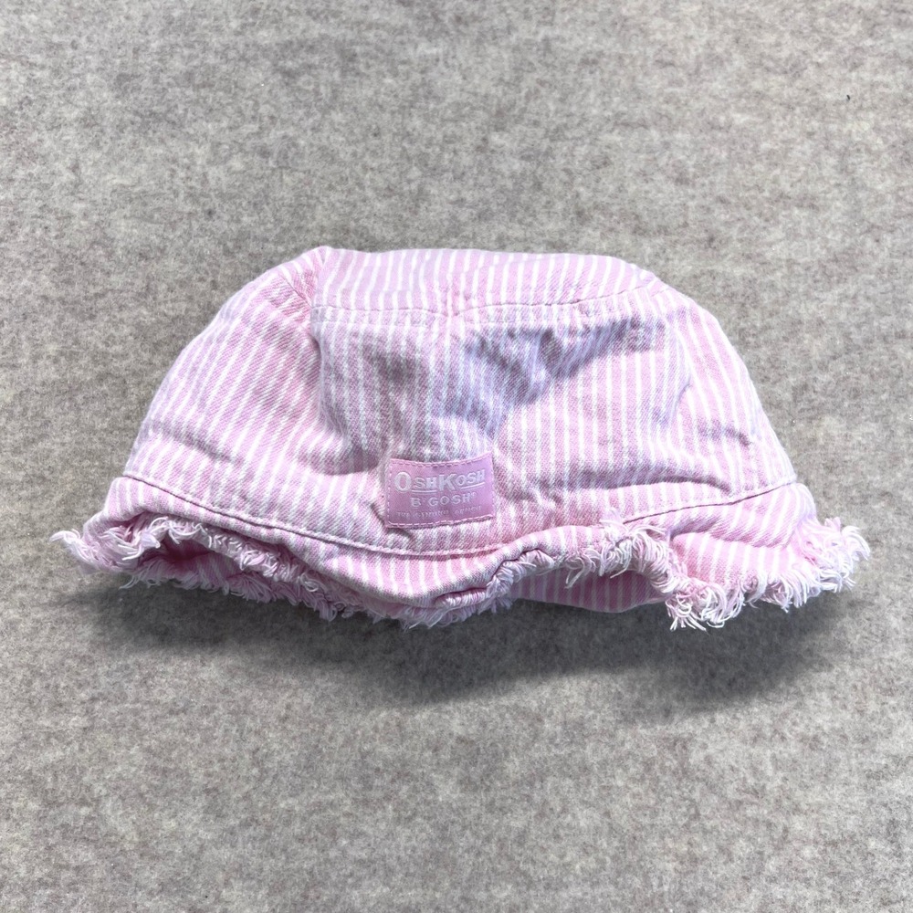 Vtg OshKosh B'gosh Pink White Stripe Baby Bucket Hat 2T 4T Cotton Frayed Brim‎